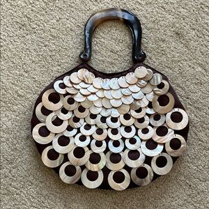 Vintage Brown Handbag with Iridescent Shell Accents - excellent condition